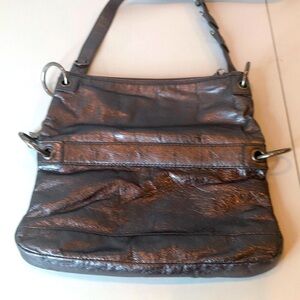 THE SAK Metallic Pewter Gunmetal Silver Leather Crossbody Bag